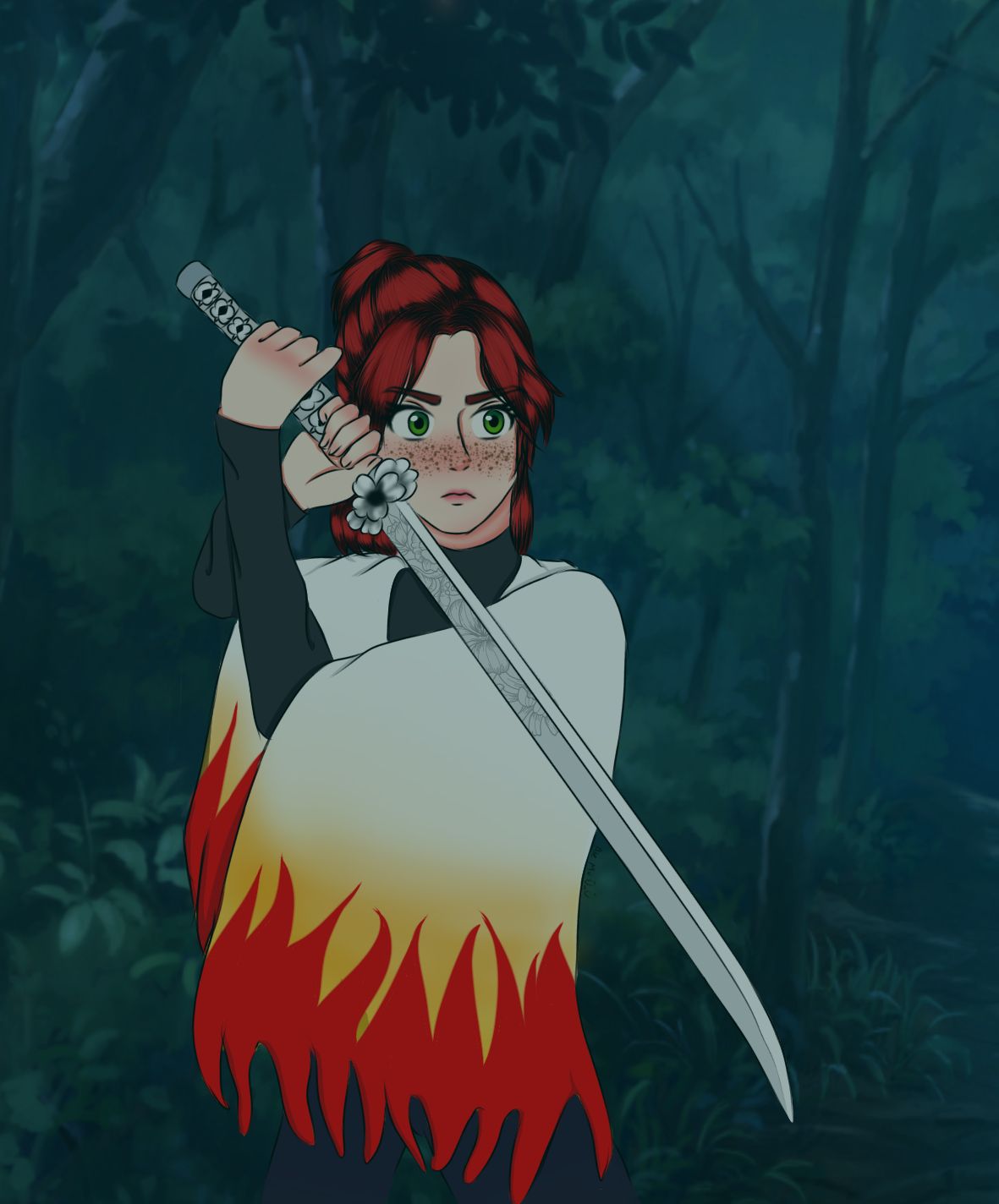 The fearless lady in the forest